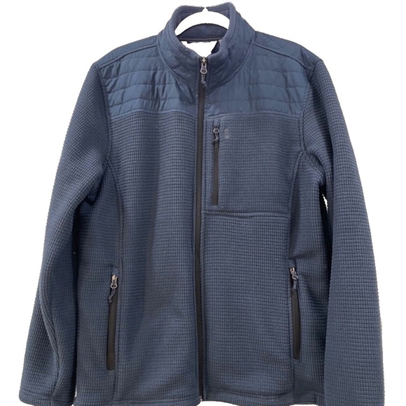 Free Country Men's Textured Fleece Zip Up Jacket; Zip Pockets; Blue; L (42-44) - Picture 3 of 10